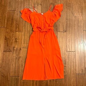 River Island Orange Red Off The Shoulder Midi Dress Sz 8